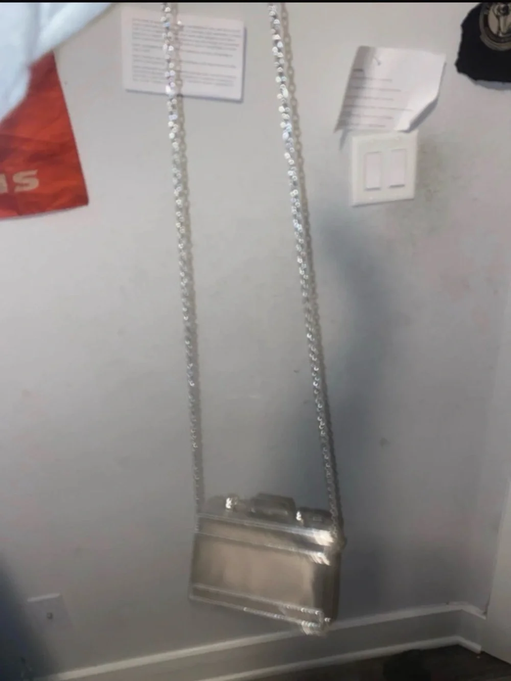 Kellytoy Silver Camera-Shaped Crossbody Bag with Chain Strap